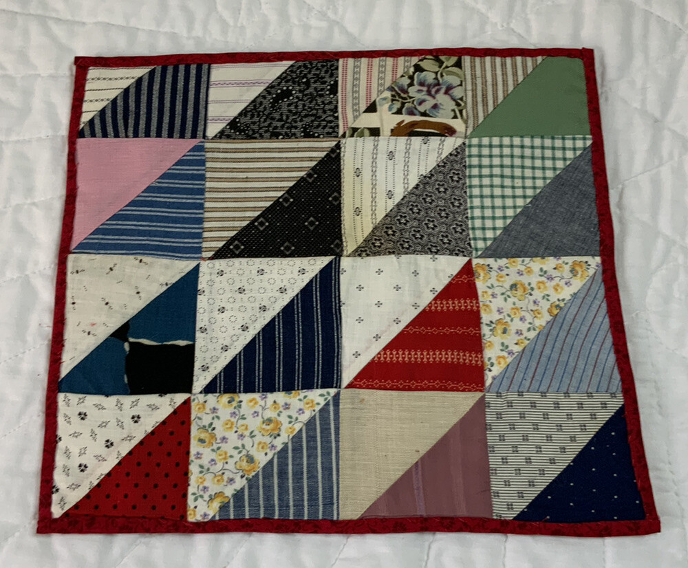 Vintage Patchwork Quilt Table Topper, Triangles, 1930’s, Calico Prints, Multi