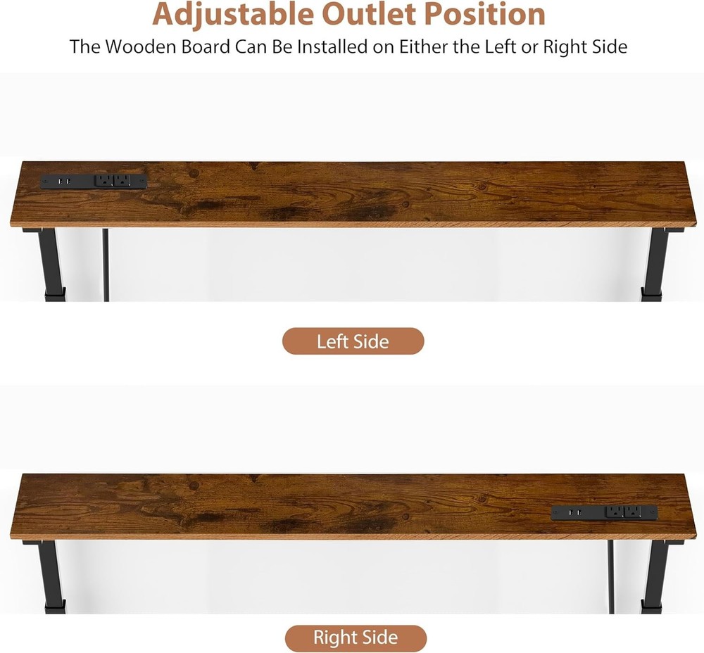 2 Pack Adjustable Height Narrow Console Table with Power Outlets, 70" Long Sofa