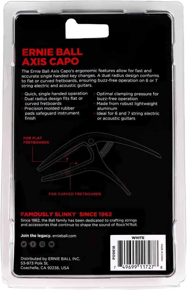 Ernie Ball Axis Dual Radius Capo, White (P09616)