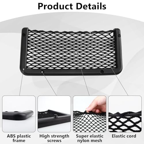 2 PCS Car Net Pocket, ABS Plastic Frame Cargo Net Storage Pockets 9 x 4.3 Inch