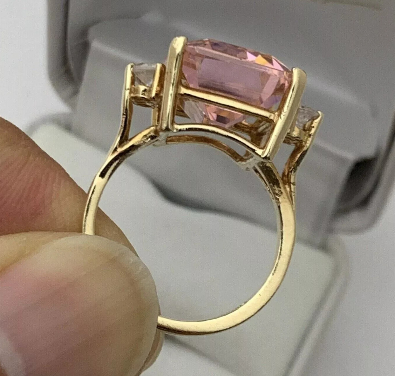 7.00 Ct Certified Emerald Cut Natural Pink Diamond Ring VVS1 Yellow Gold Finish