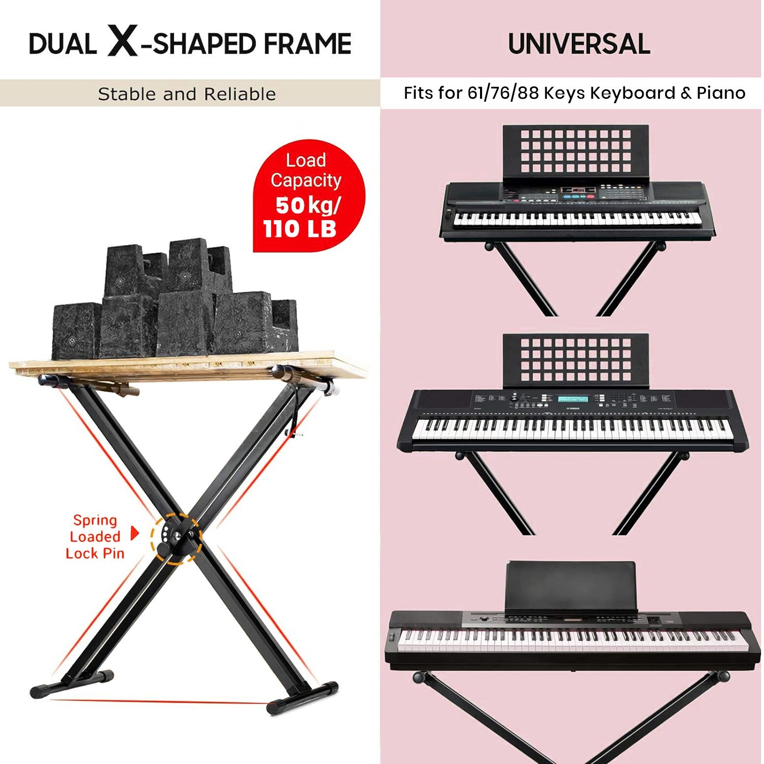 5 Core Keyboard Stand Dual X Shape Adjustable Foldable Key Board Pianos Stands