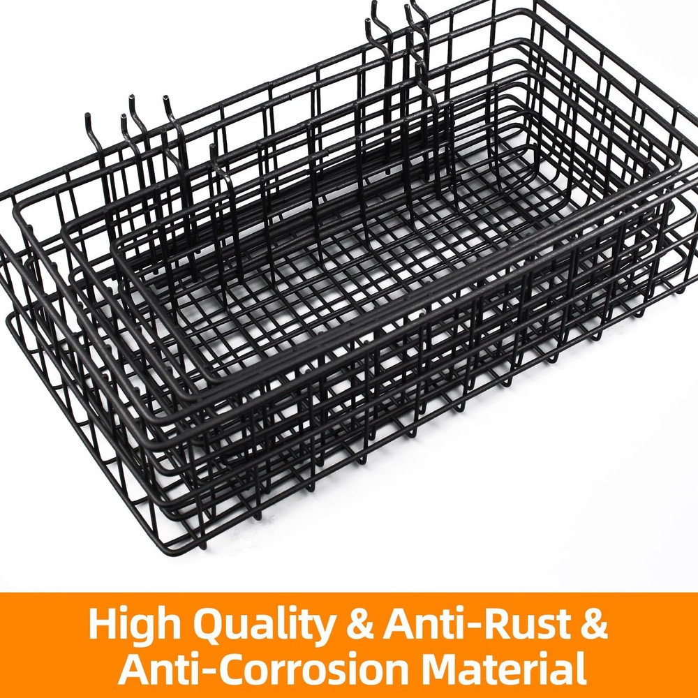 4 Pack Pegboard Baskets Hooks Set, Square Style 4 Size Peg Board Organizer