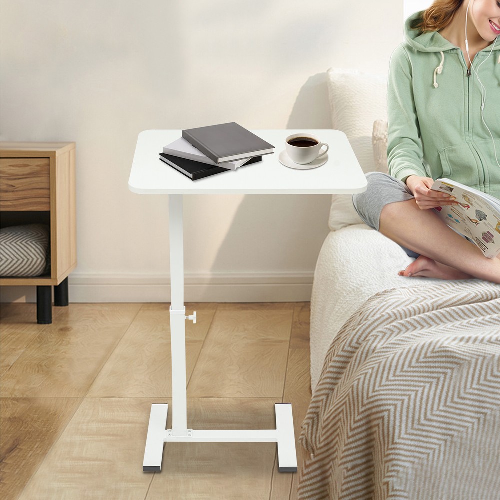 Mobile Rolling Laptop Table Home & Office Table Bedside Desk Adjustable White