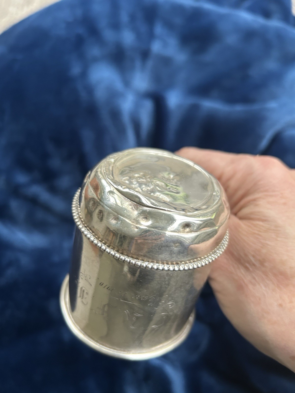 Antique STERLING Silver Baby Cup Heavy Engr. C.A.F.,Jr. May 15, 1910 89.4 Grams