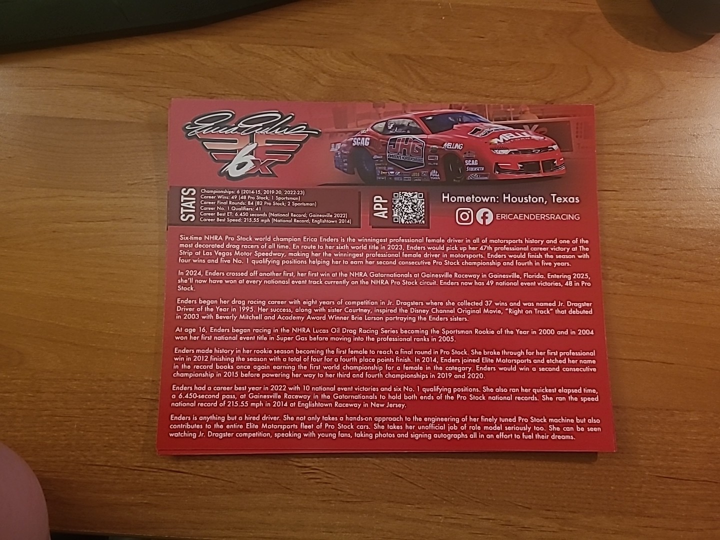 2025 Erica Enders NHRA Hero Card Autographed Signed