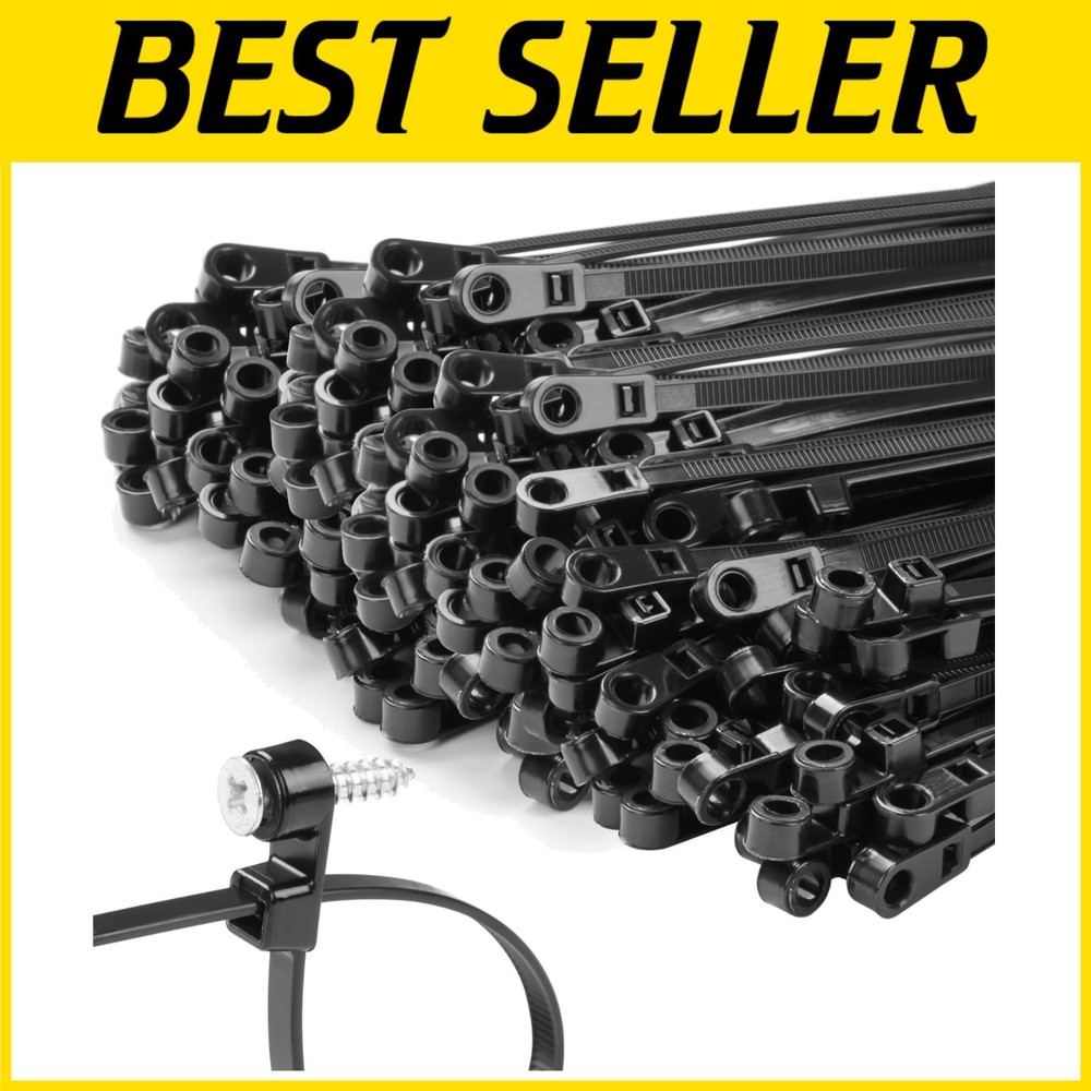 1000 Pack 12" Black Zip Ties 70lbs Mountable Head