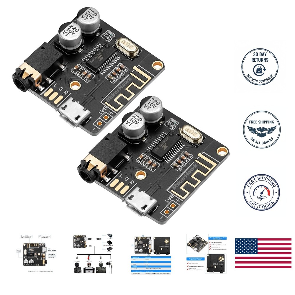 Stereo Bluetooth Amplifier Boards - 5V DIY Receiver with USB & Battery Power