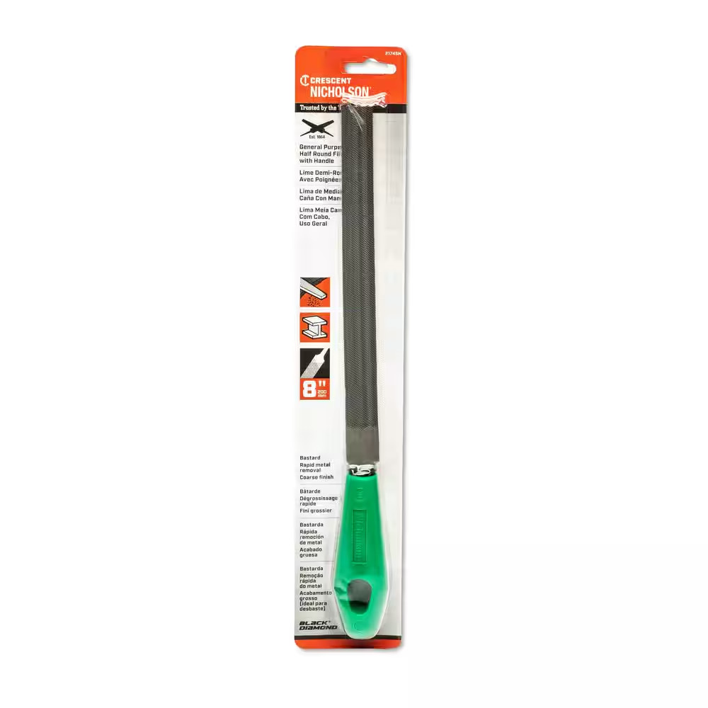 Nicholson 8 In. Double Cut Bastard Half round File with Handle