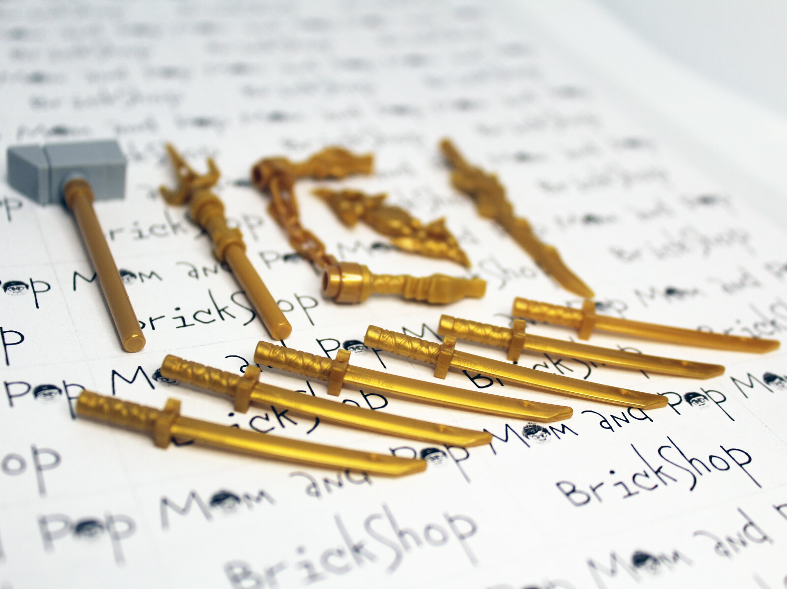 LEGO Ninjago Weapon Set Katana Sword Shuriken Sai Nunchuck Hammer Gold Ninja Lot