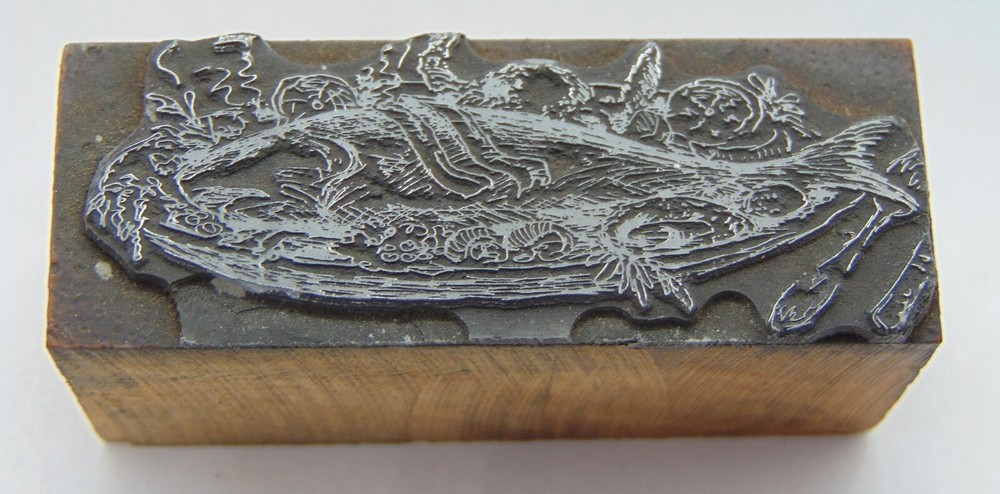 Printing Letterpress Printers Block Fish Dinner On a Plate