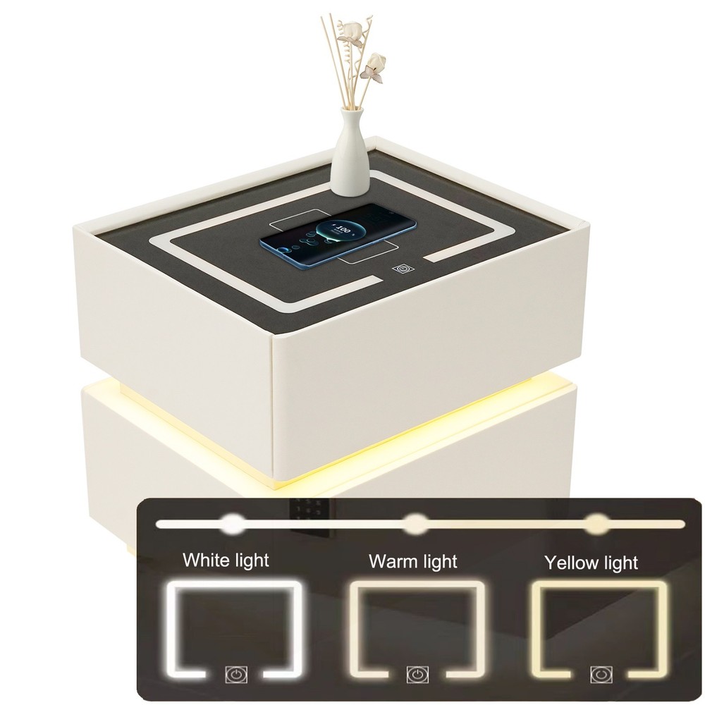 Smart Nightstand W/ Tri color sensor light+Wireless Charging+USB Bedside Table