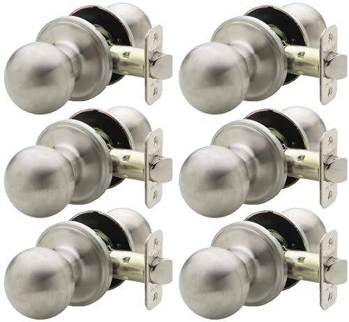 Ball Door Knob - Non-Locking Keyless 6 Pack Satin Stainless Passage Function