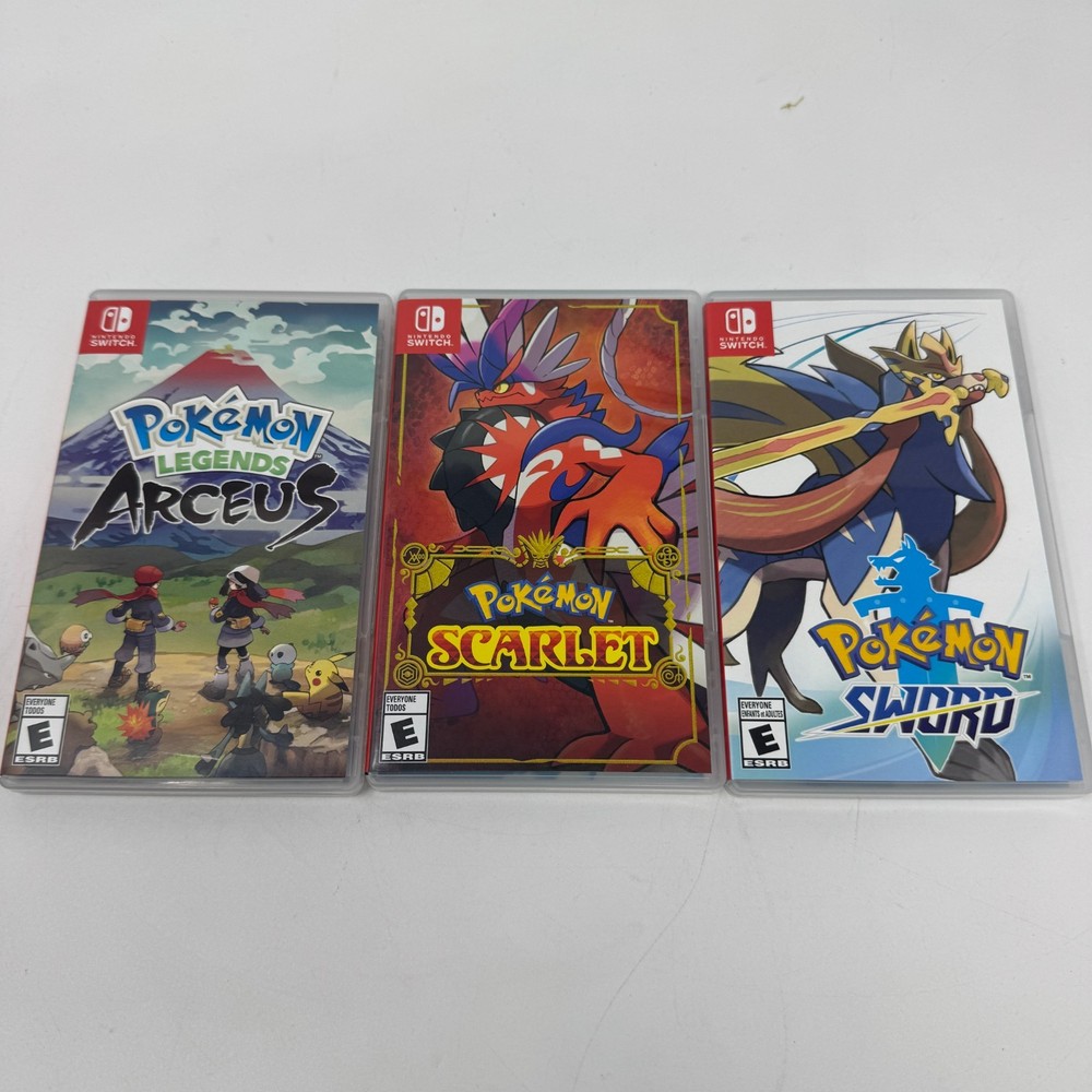 Nintendo Switch Pokemon Bundle - Shield, Arceus, Scarlet CIB/EUC - Open Box