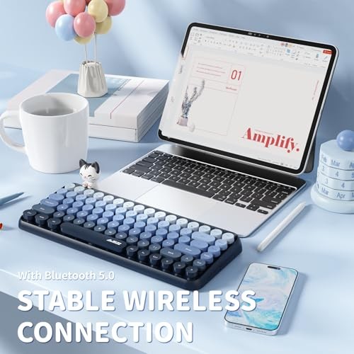 308i Wirelesstooth Keyboard, Retro Typewriter Design with Gradient Blue