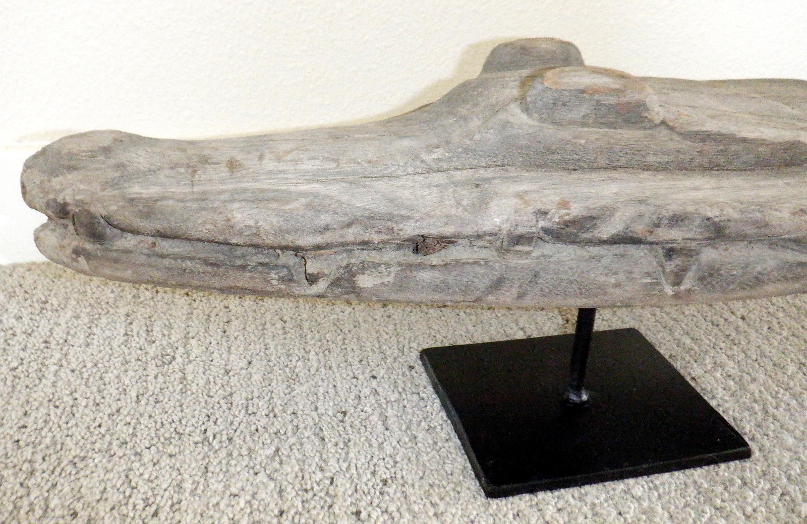 Sepik River Papua New Guinea Carved Canoe Prow, 17 inch on metal stand