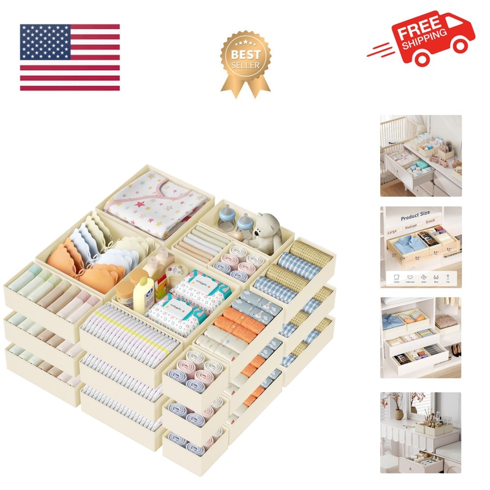 18-Pack Foldable Drawer Organizers for Efficient Nursery & Clothing Storage