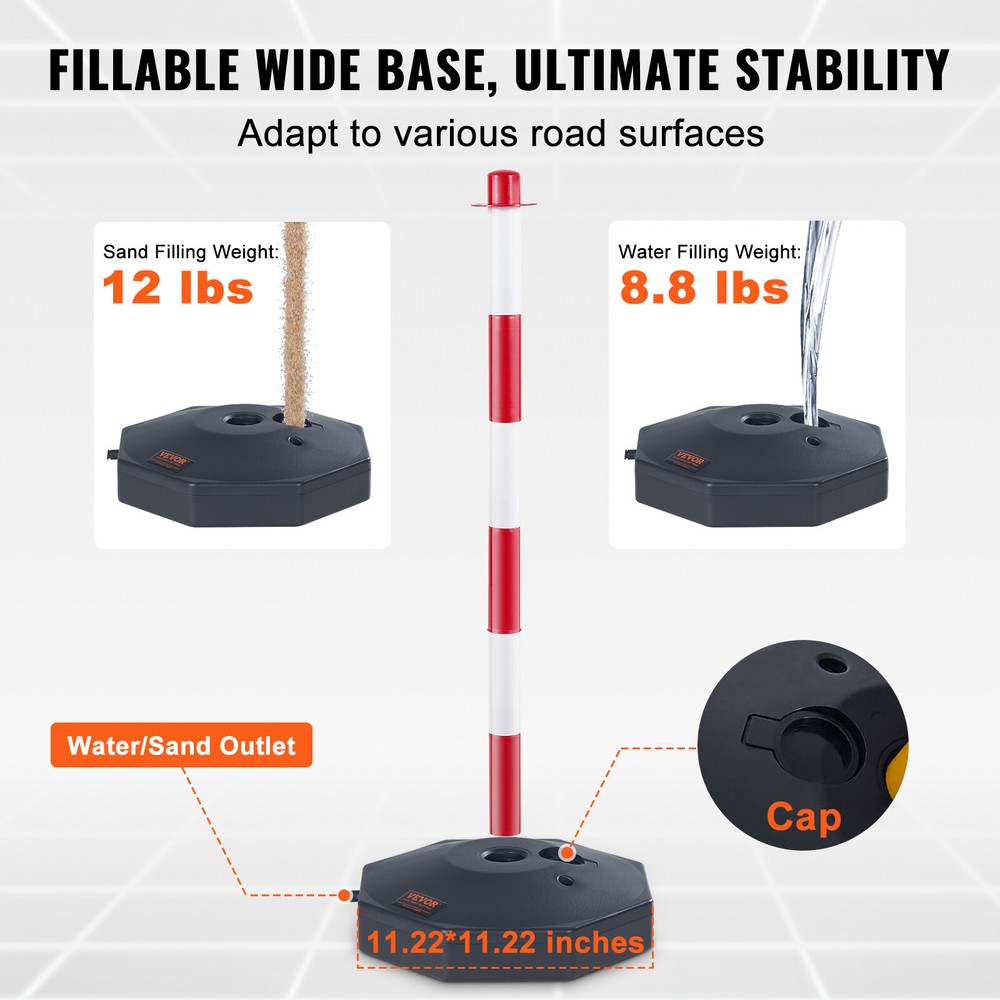 VEVOR 4PCs Traffic Delineator Post Cones with Fillable Base 8FT Chain Adjustable