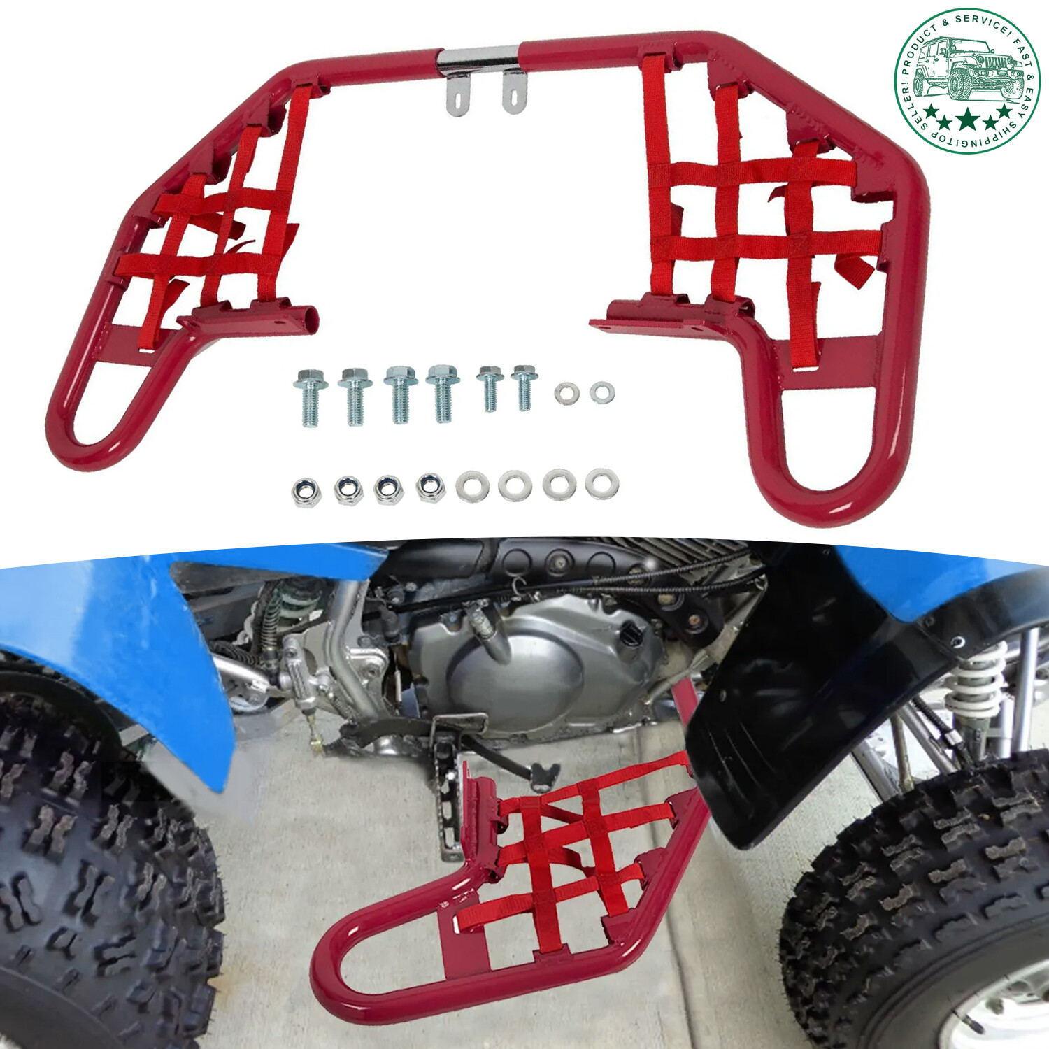 For Yamaha Warrior 350 YFM350X 1990-2004 Aluminum Nerf Bars Red bar Red nets