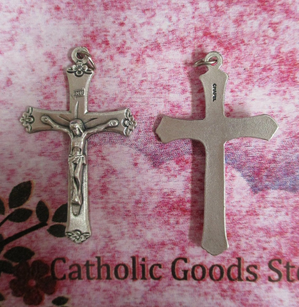 2" FLOWER TIP CRUCIFIX - Silver-Tone