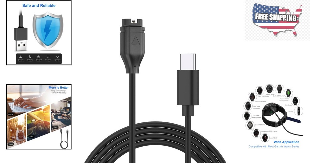 Compact 3.3 Ft Type C Replacement Cable for Garmin Watches - Fast Charging