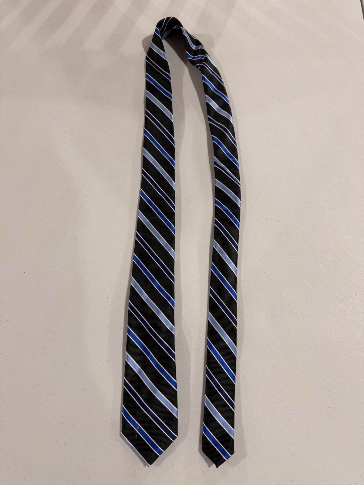 Boy's Chap's Neck Tie - Navy Blue Striped Dress Tie Polyester 49 Inches