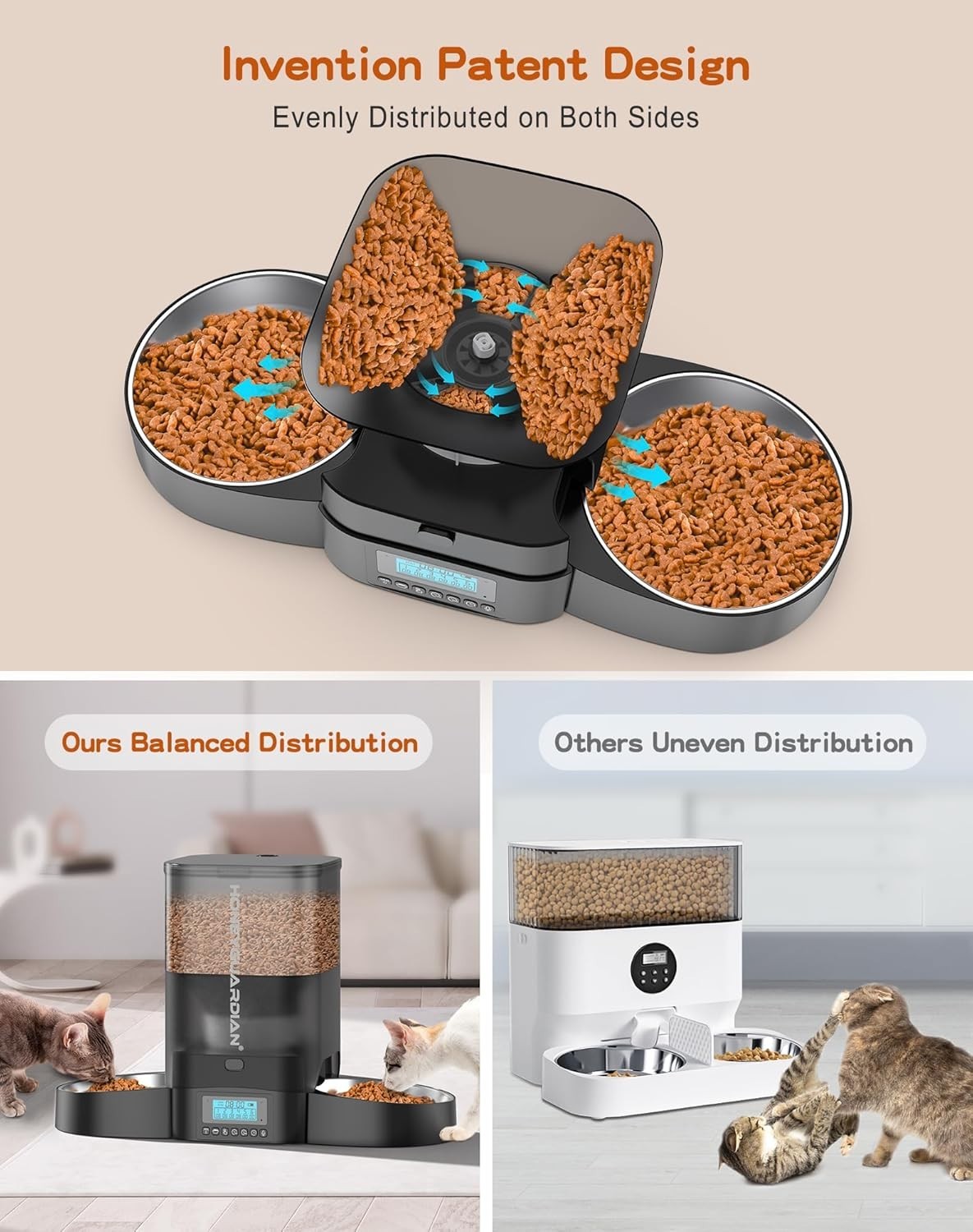 HoneyGuaridan 5L Automatic Cat Feeder for Two Cats, Food Dispenser