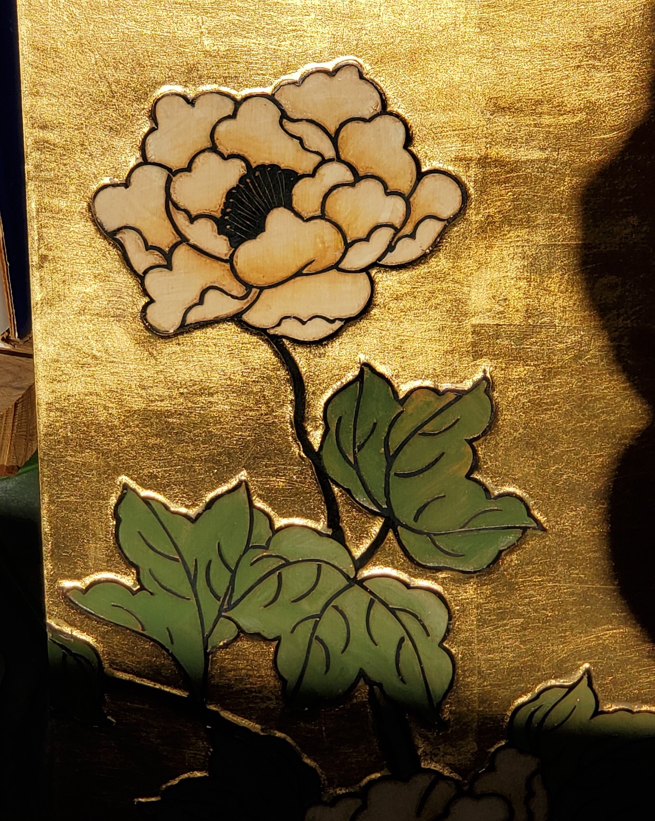 Gold Lacquered Chinese Screen 1960s Excellent Lotus Cranes Doves Flowers !