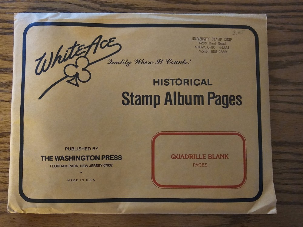 White Ace Stamp Album Quadrille Blank Pages NOS