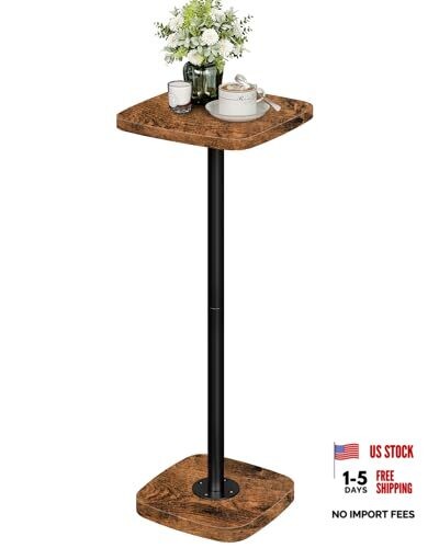 Small Side Table, Drink Table for Small Spaces, Square 1 Rustic Brown + Black