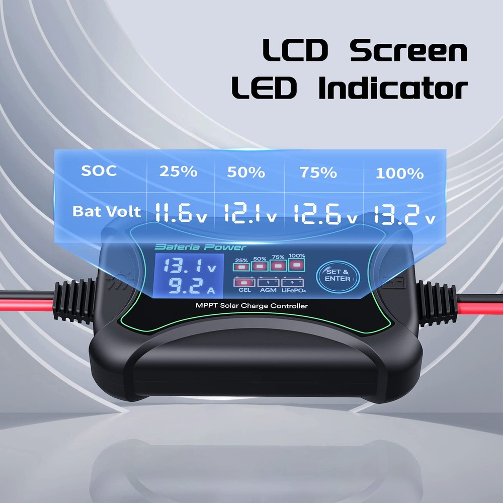 10A 12V MPPT Solar Charge Controller Auto Battery Power LCD Display Portable