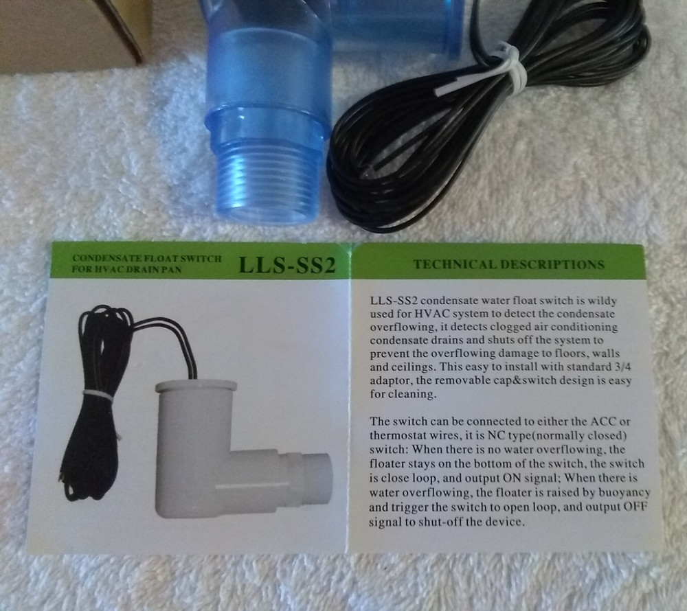 SS2 Condensate Float Switch Clear Overflow Safety Level Sensor for HVAC - NEW