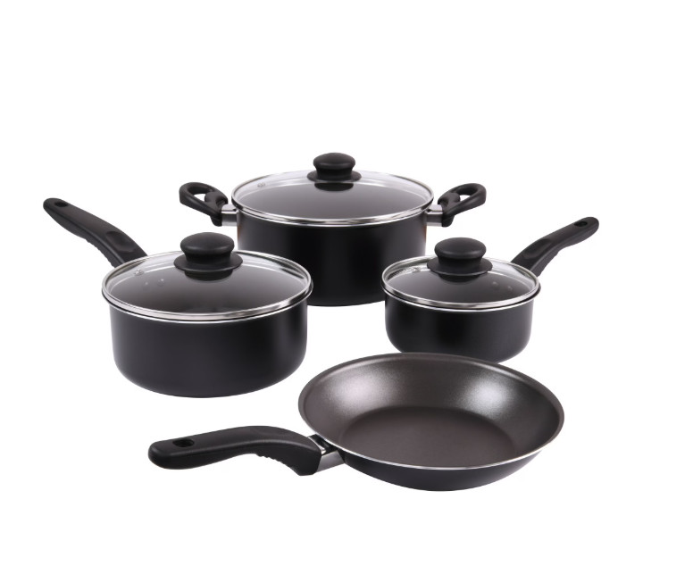 7 Piece Nonstick Cookware Set Pots and Kitchen Set Black