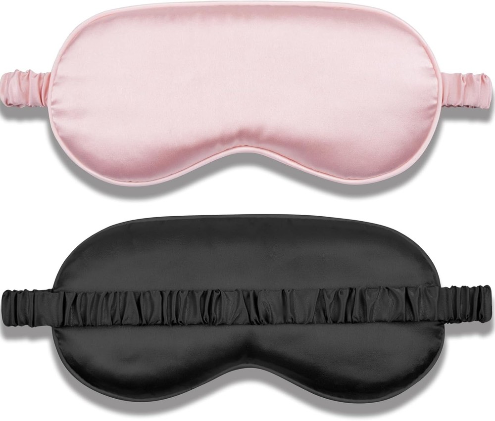 Silk Sleep Mask 2 Pack Blush Pink Black Adjustable