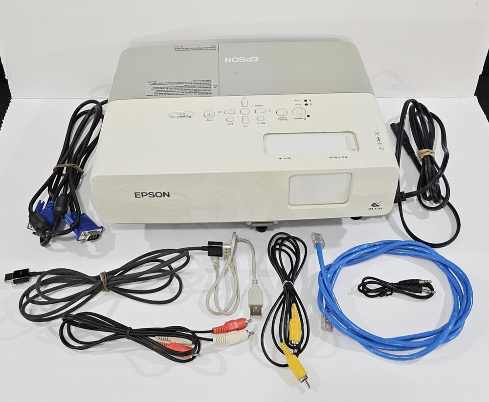 Epson PowerLite 83C EMP-83 LCD Projector VGA S-Video LAN + Cable Bundle Tested