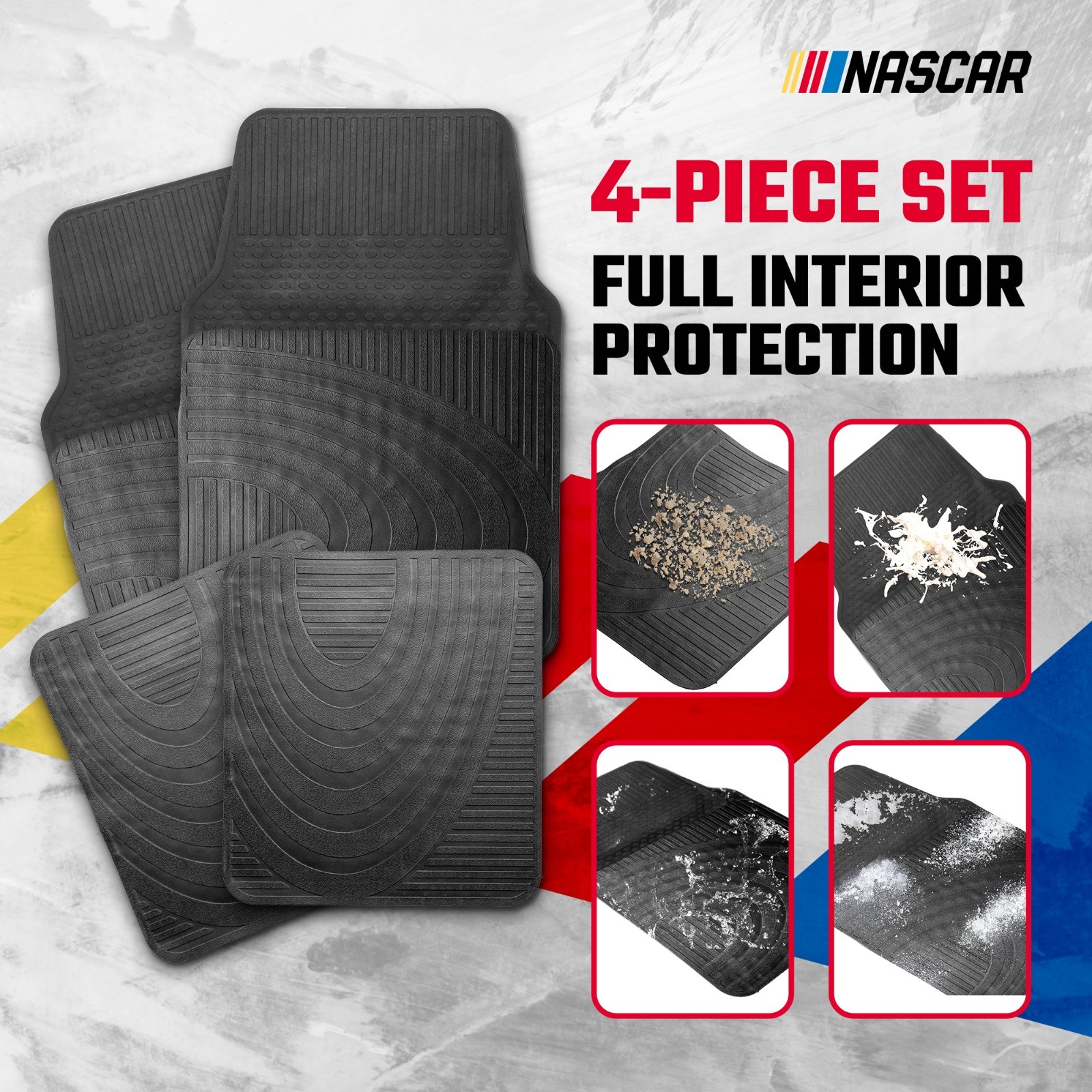 NASCAR Essential Car Floor Mats – 4-Piece Set | All-Weather | Universal Fit