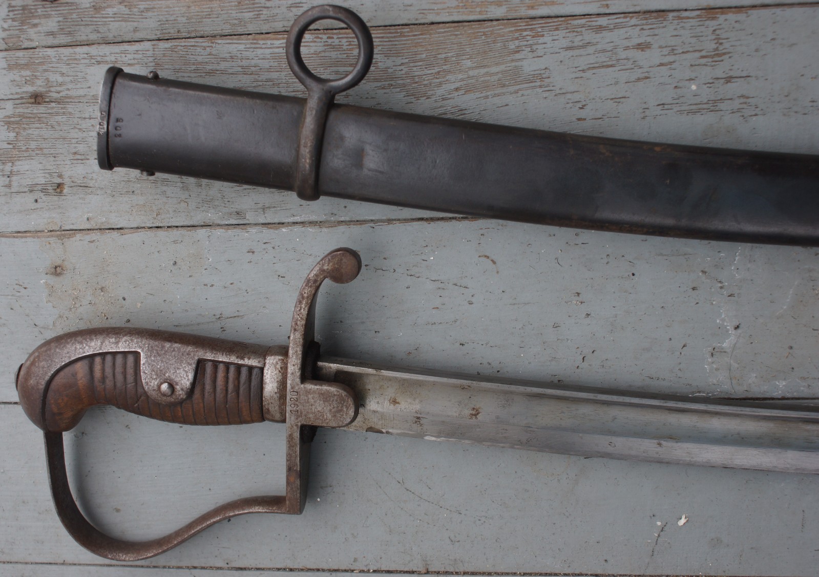 Imperial German Model 1873-1896 Artillery Saber w/ Scabbard Unit Marks FW HOLLER