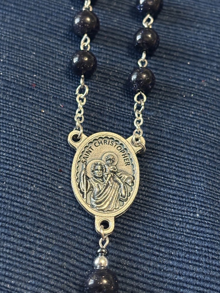 Handmade Blue Stone St. Christopher One Decade Pocket Catholic Rosary