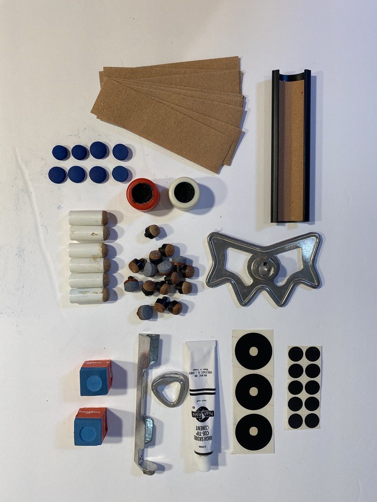 Pool accessories, Kit 64 Items Cue  Tips Spots,Shaper,Chalk, Clamp Glue billiard