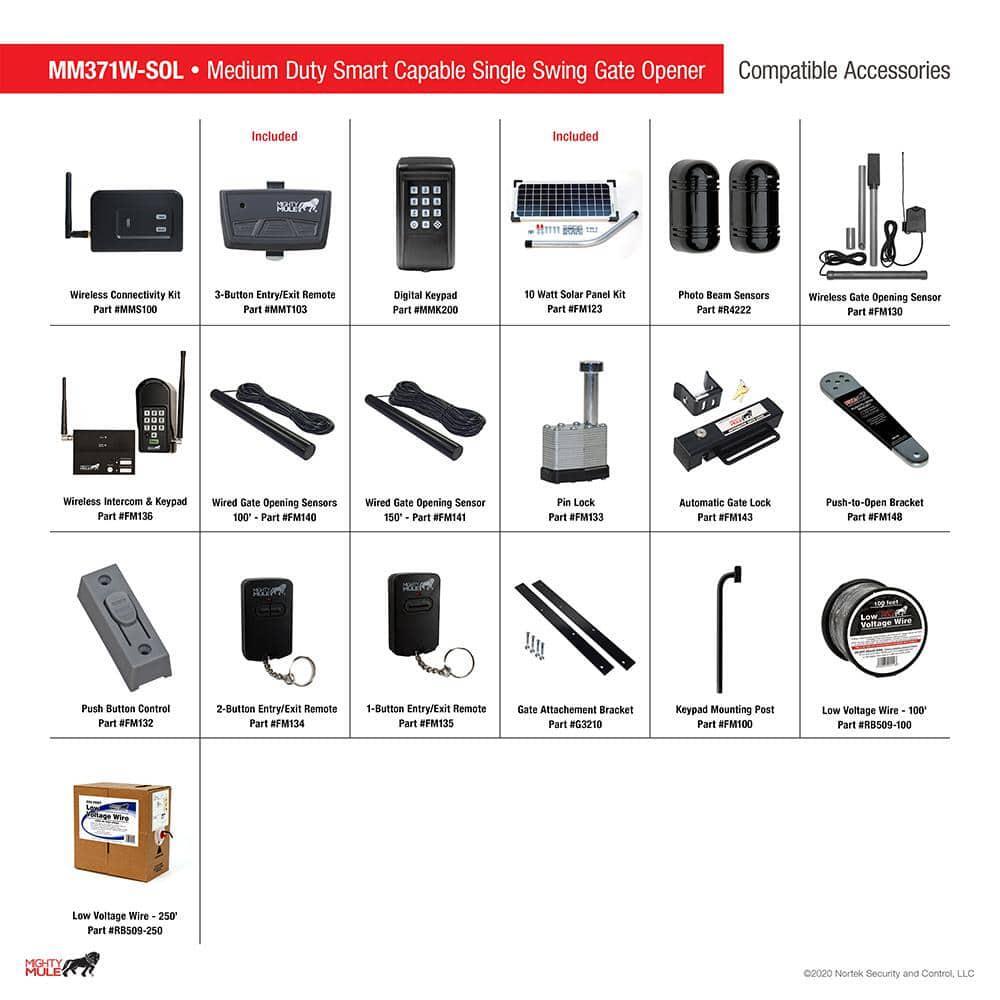 Medium Duty Single Swing Gate Opener Solar Panel Combo Kit Smart Capable