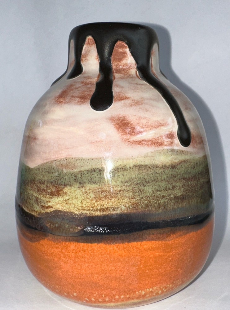 small drip glazed ceramic vase earth tones 4” sighed JEA