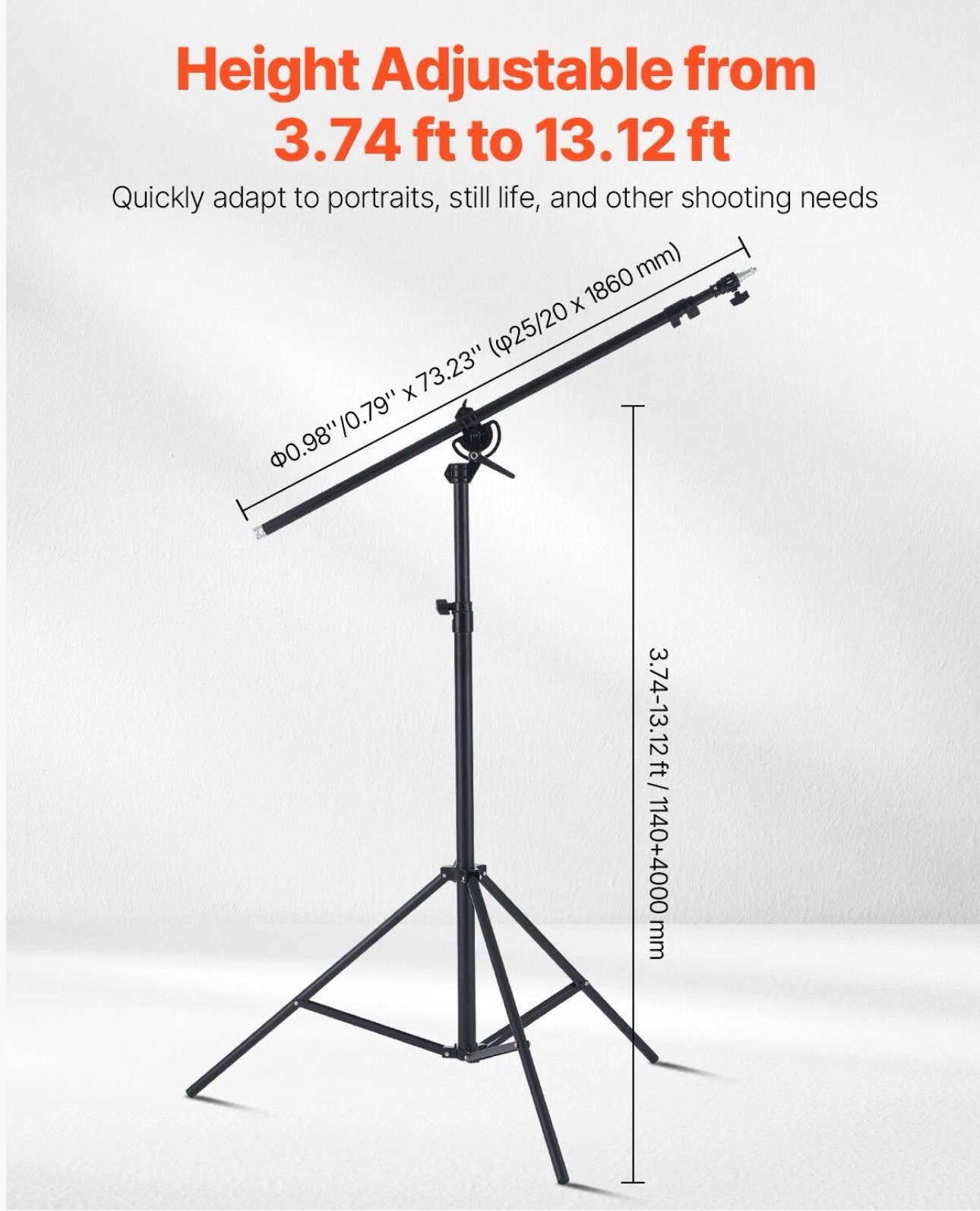 Aluminum Photography Light Stand with Boom Arm Adjustable With carry Bag Gift