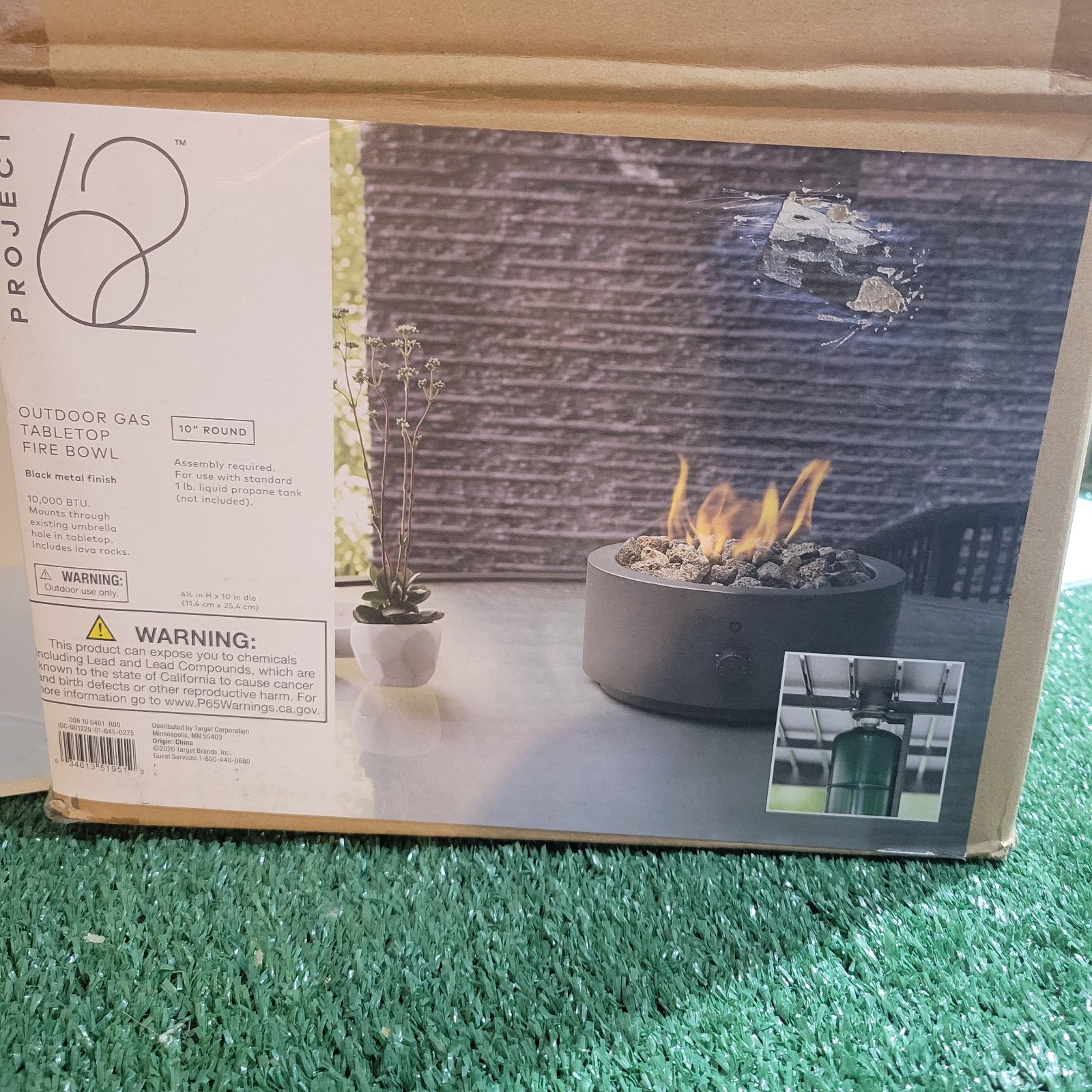 Project 62 Outdoor Gas Tabletop FIre Bowl Black Metal Finish Open Box New