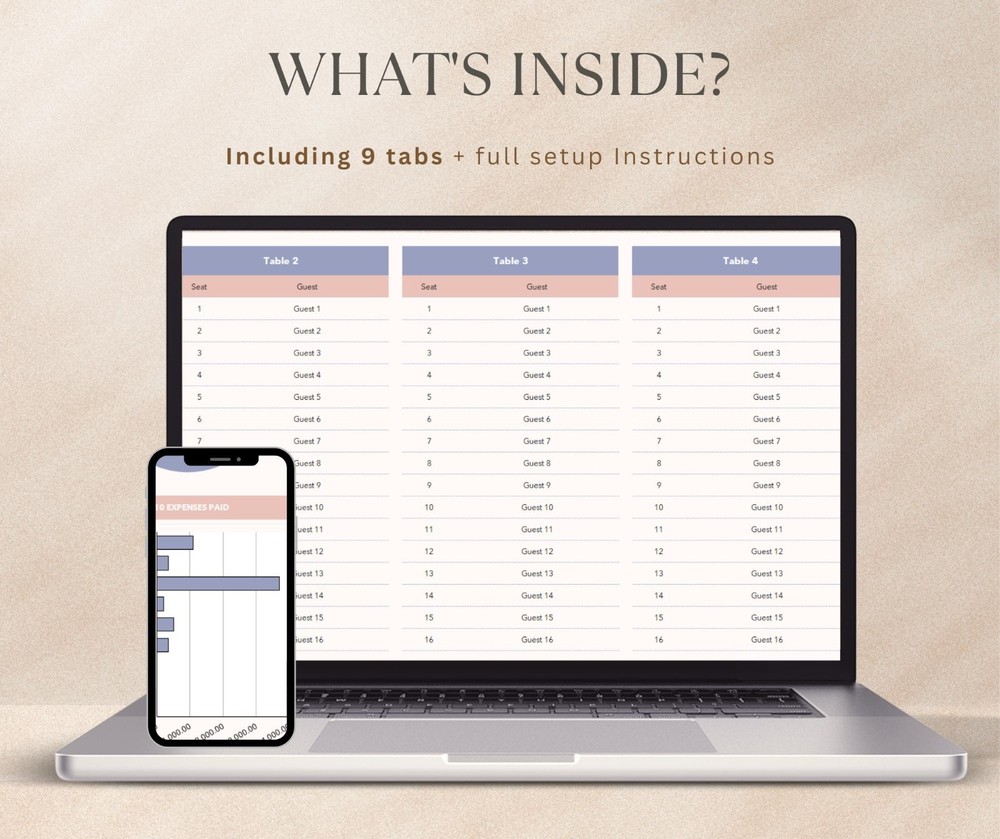 Digital Wedding Planner Spreadsheet Budget Tracker Guest List Checklist