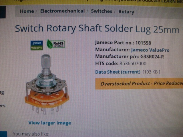 ONE Lot 5 Rotary Switches 3-Position, 4-Pole -- JAMECO #101557 -- New & Unused