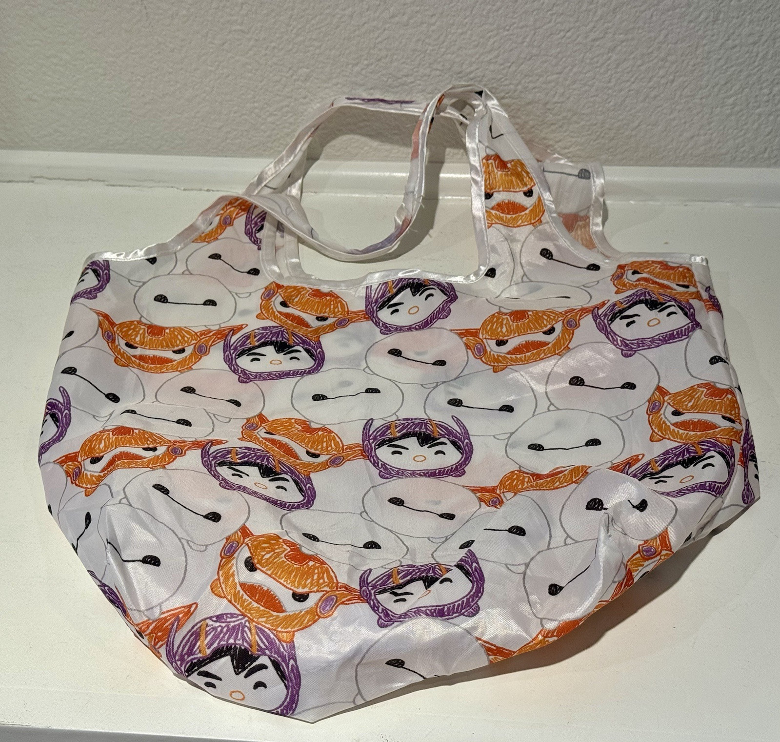 Disney Tsum Tsum Baymax Hiro Big Hero 6 Nylon Tote Bag Reusable All Over Print