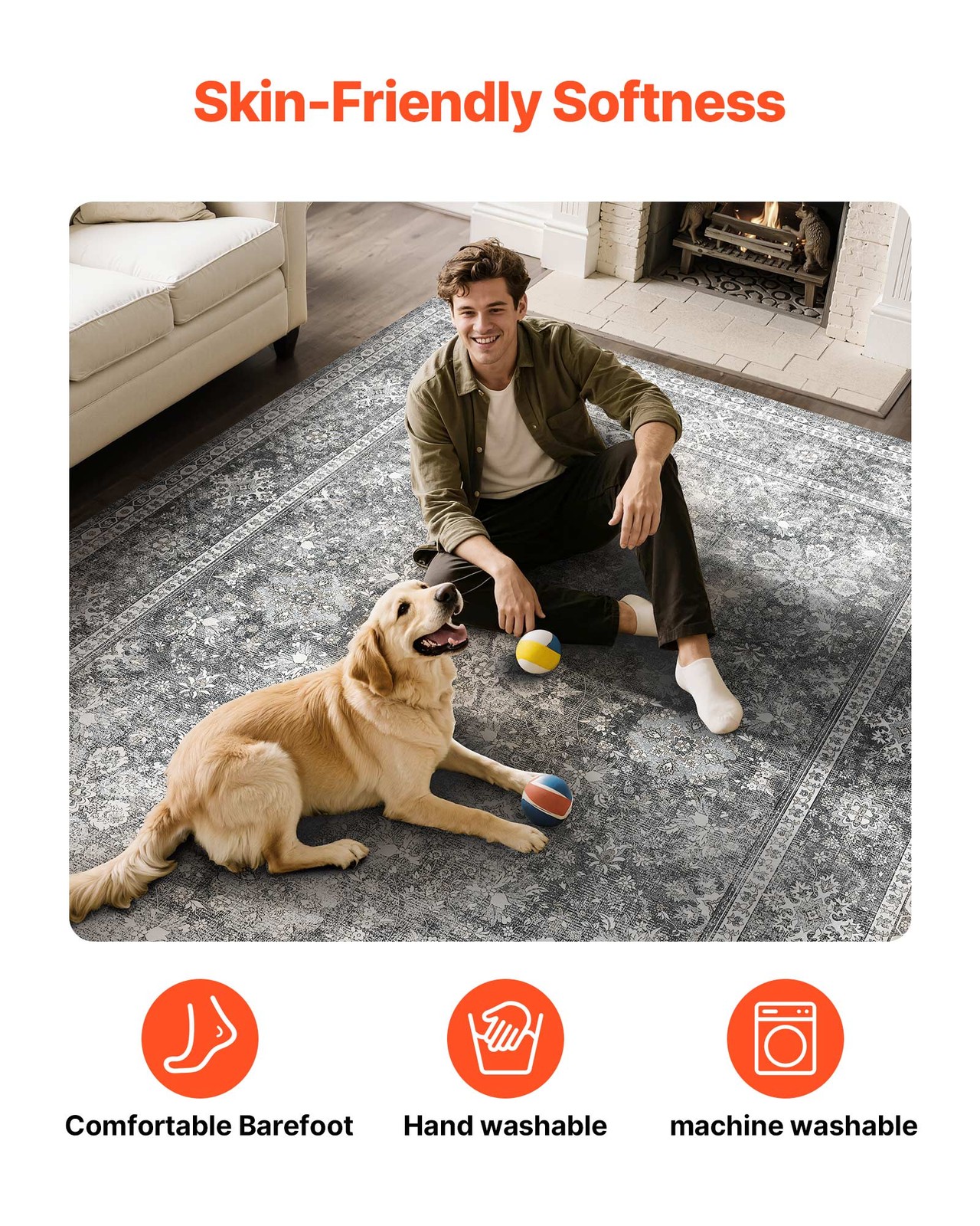 8 x 10ft Area Rug Floor Mat Indoor Carpet Washable Vintage Throw Rugs Anti Skid