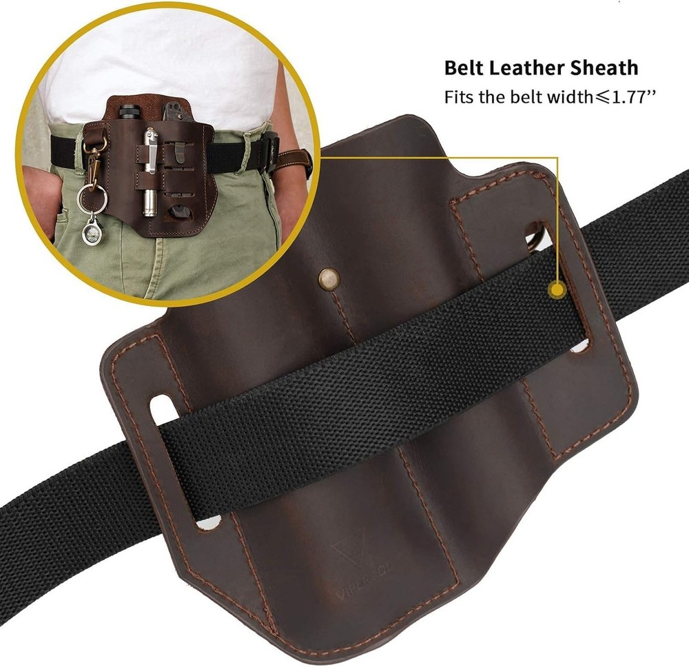EDC Leather Sheath, Multitool Leather Pocket Organizer PJ13 Plus Brown