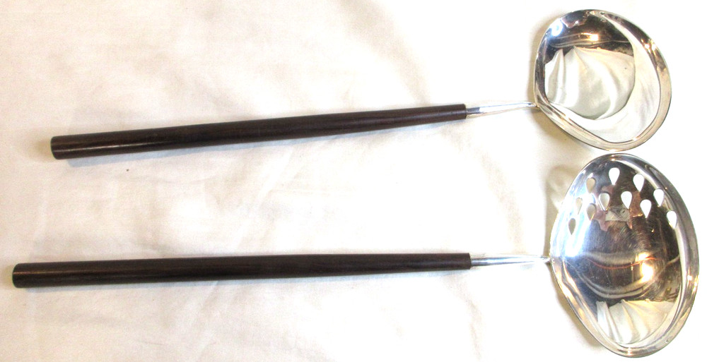 NAPIER~SIGNED~SILVERPLATE~ TWO(2) LARGE OVAL BOWL LADLES WITH ROSEWOOD HANDLES