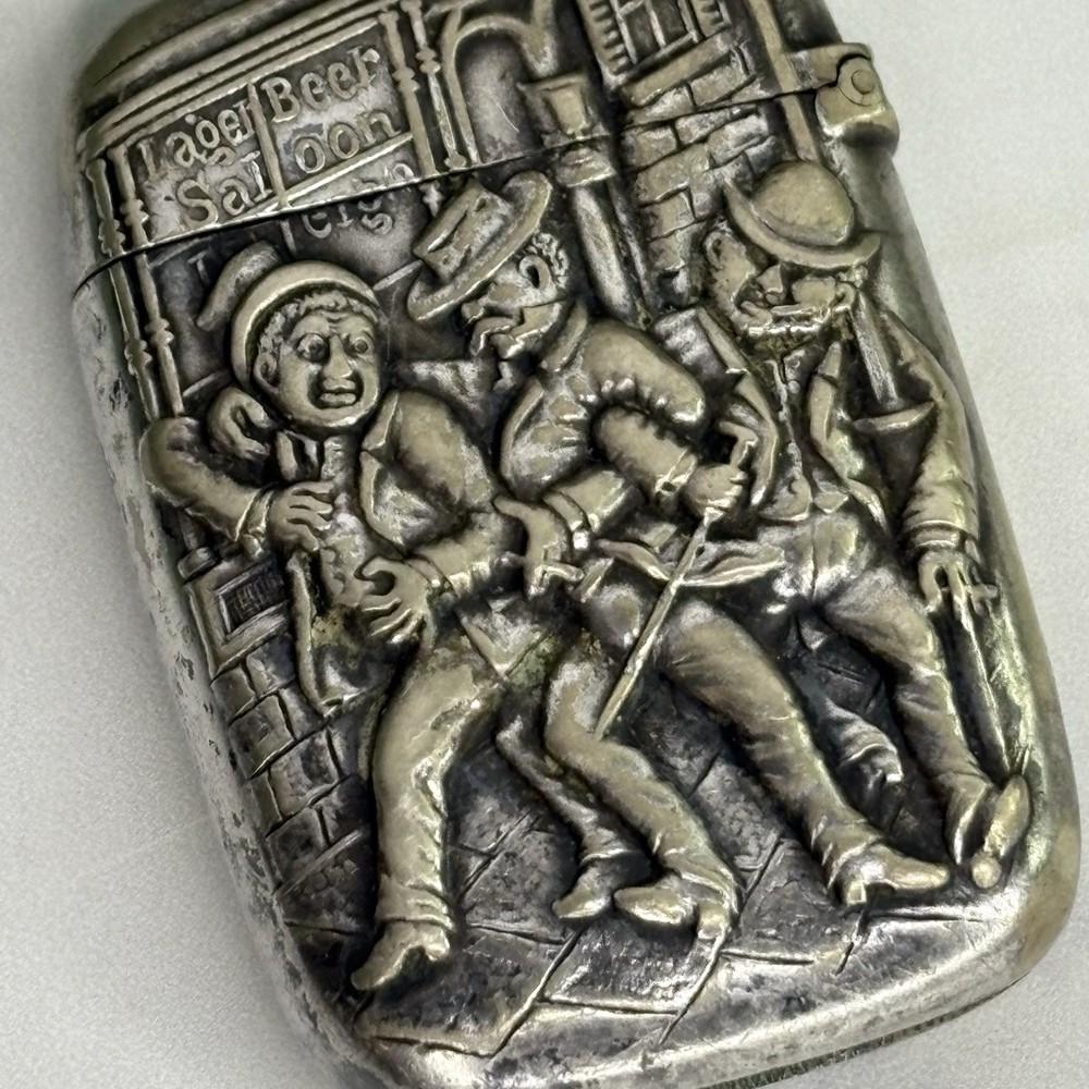 Vintage Gorham Silverplate Three Drunk Man Match Safe